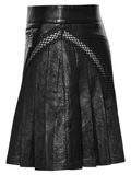 Custom Pleated Faux Leather Skirt with Mesh and Zipper Trim
