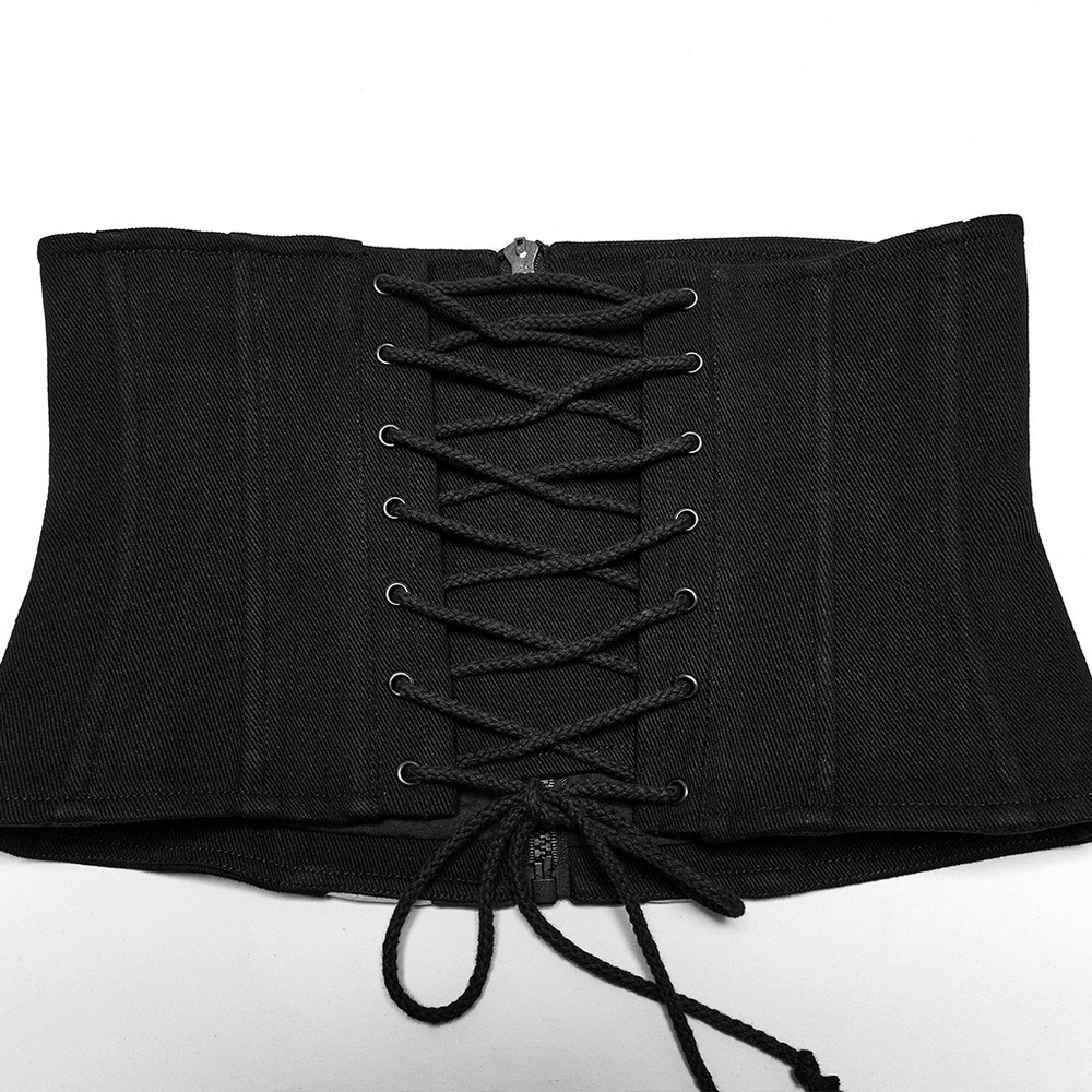Cyberpunk Black Waist Corset with Stylish Lace-Up Detail