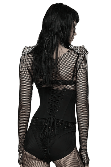 Cyberpunk Black Waist Corset with Stylish Lace-Up Detail