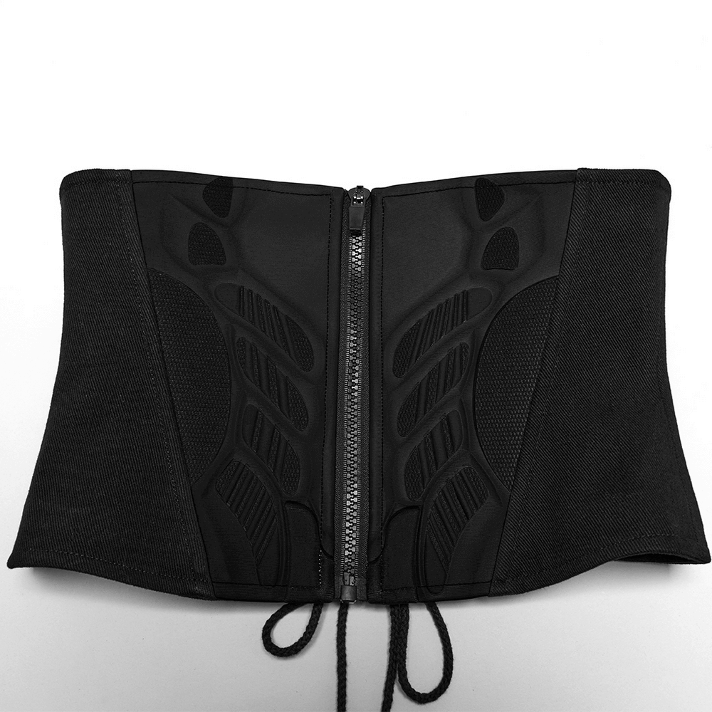 Cyberpunk Black Waist Corset with Stylish Lace-Up Detail