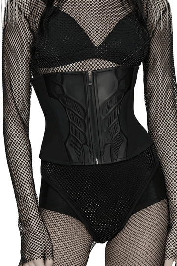 Cyberpunk Black Waist Corset with Stylish Lace-Up Detail