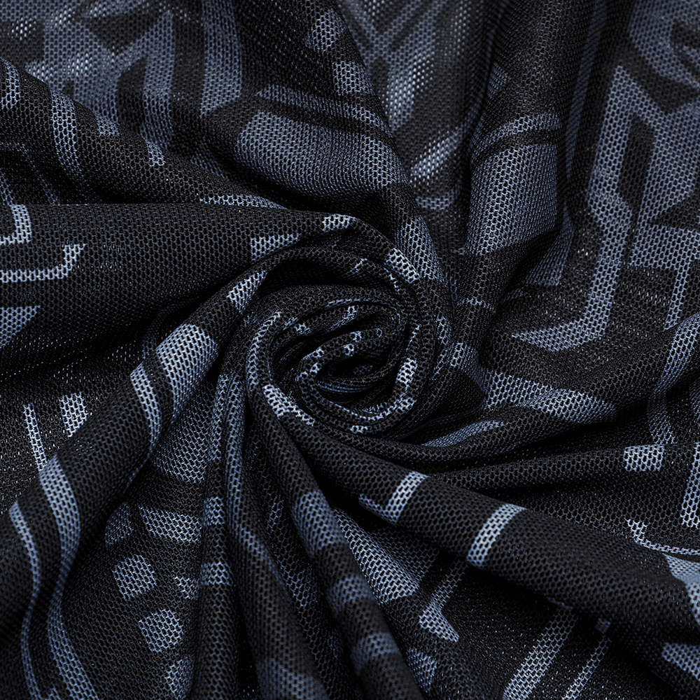 Cyberpunk Futuristic Mesh Long-Sleeve Top with Skull Design