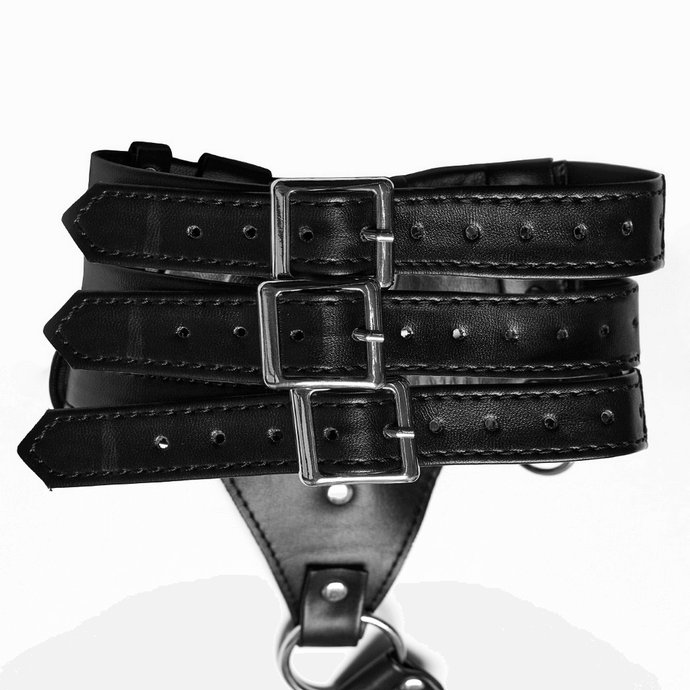 Daring PU Leather Body Harness with Choker for Women
