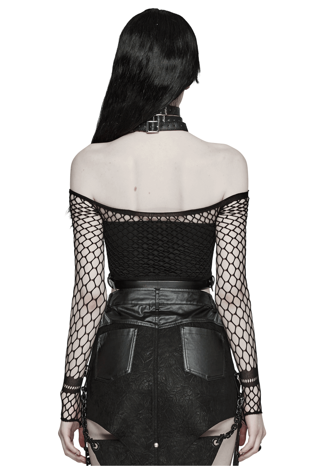 Daring PU Leather Body Harness with Choker for Women