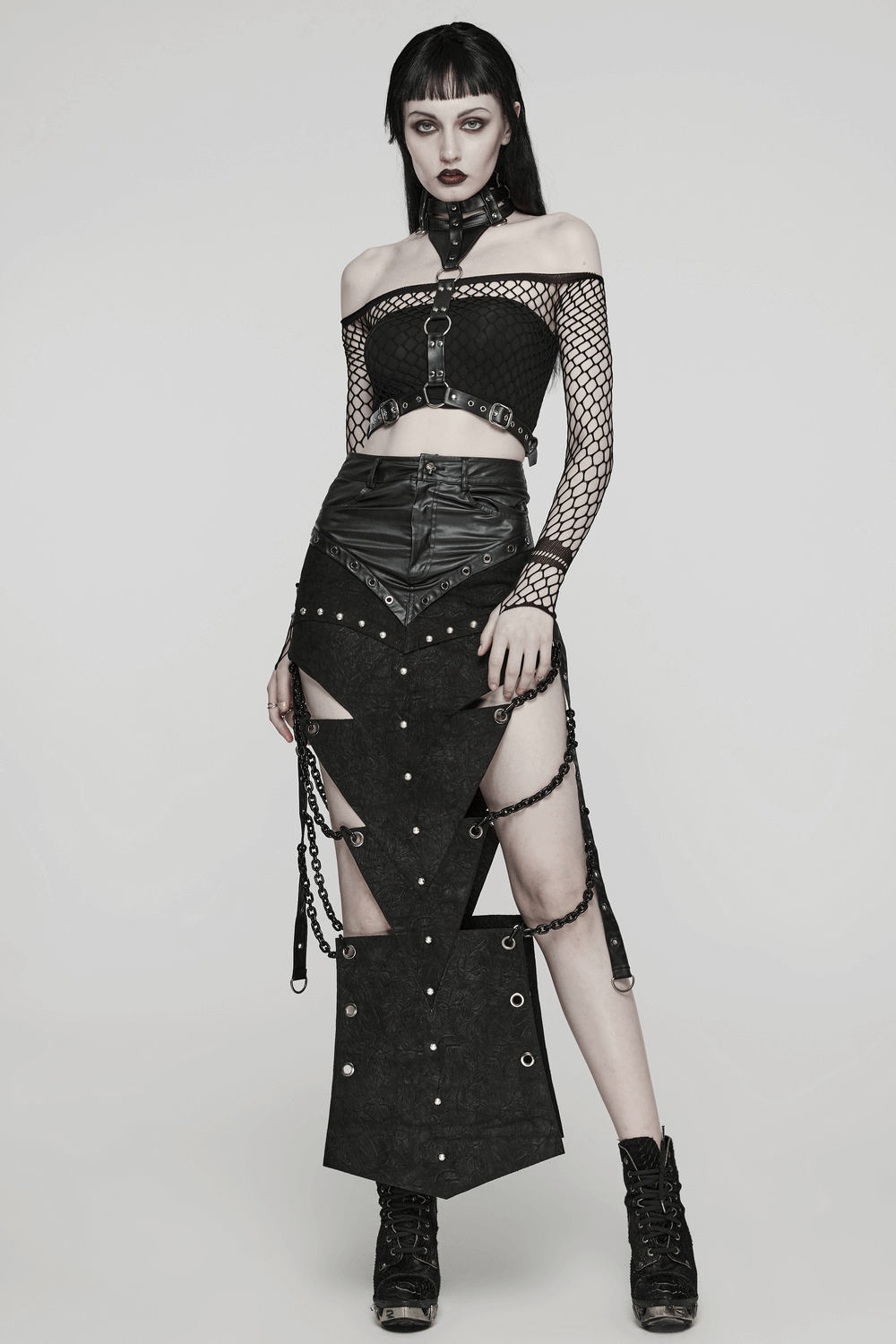 Daring PU Leather Body Harness with Choker for Women