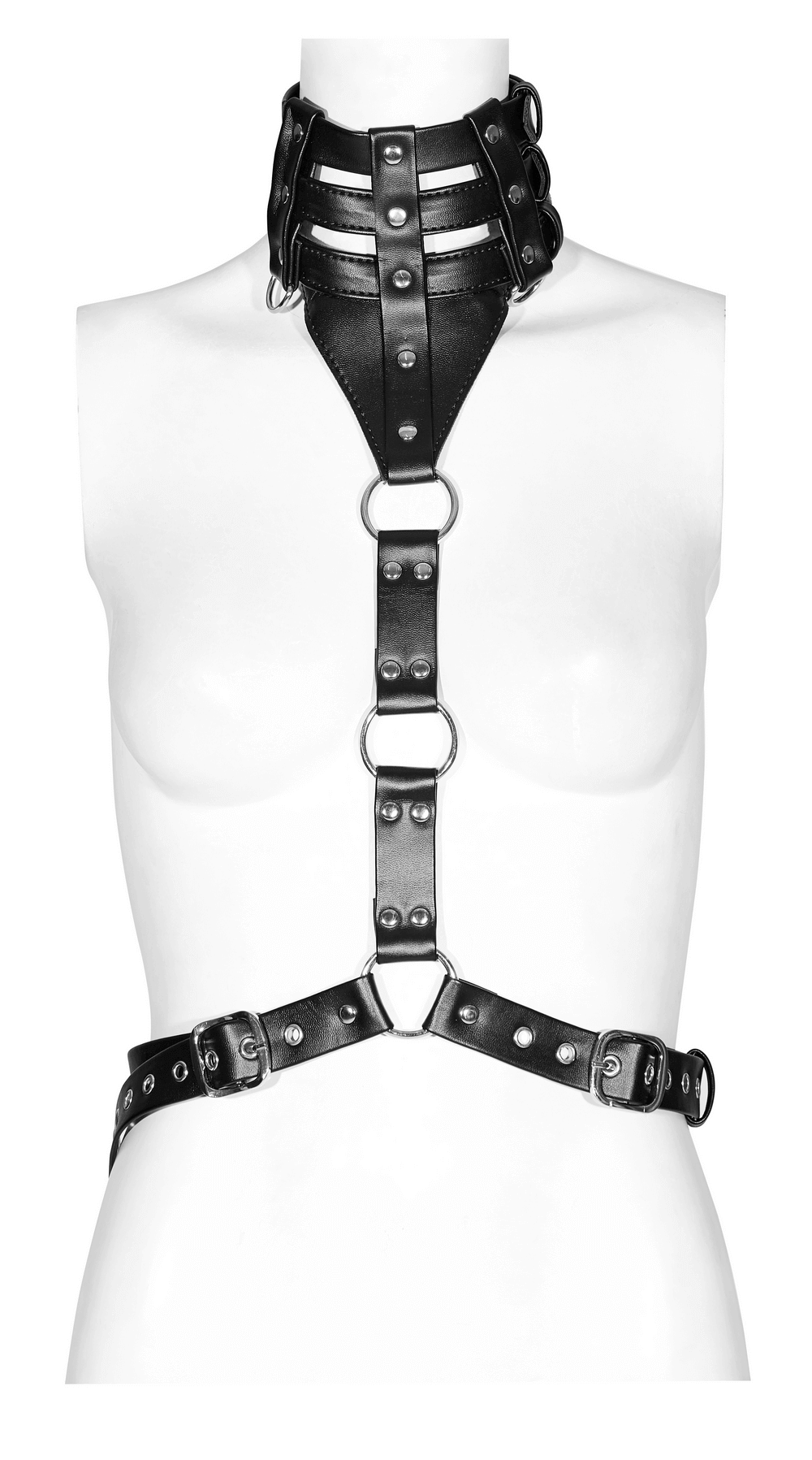 Daring PU Leather Body Harness with Choker for Women