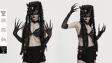 Dark Fluffy Gothic Gloves with Demon Claws and Edgy Cuffs