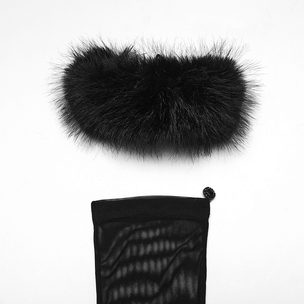 Dark Fluffy Gothic Gloves with Demon Claws and Edgy Cuffs