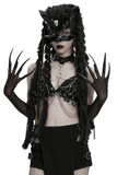 Dark Fluffy Gothic Gloves with Demon Claws and Edgy Cuffs