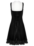 Dark Gothic Velvet Dress with Lace Trim and Frills