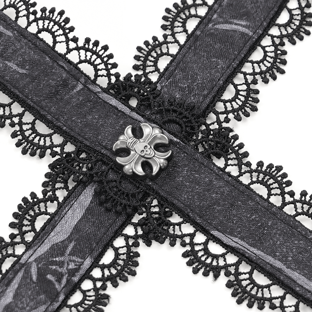 Dark Lace Gothic Corset with Chains and Garter Detailing