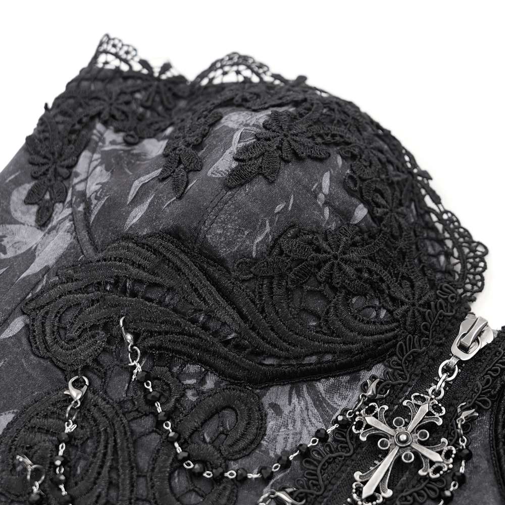 Dark Lace Gothic Corset with Chains and Garter Detailing