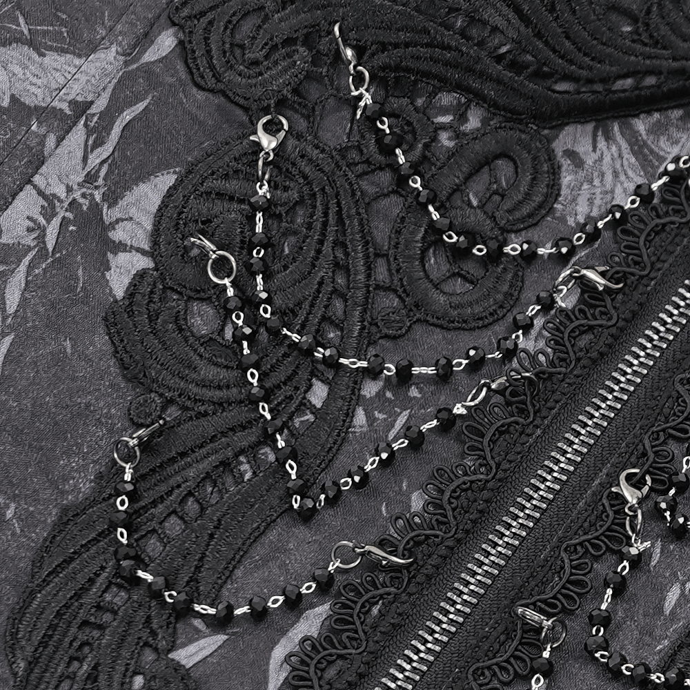 Dark Lace Gothic Corset with Chains and Garter Detailing