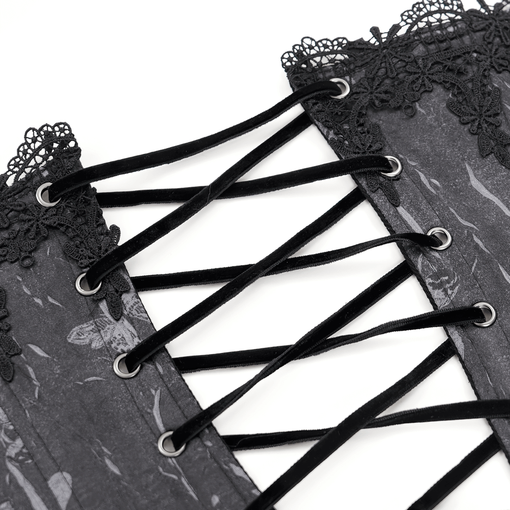 Dark Lace Gothic Corset with Chains and Garter Detailing