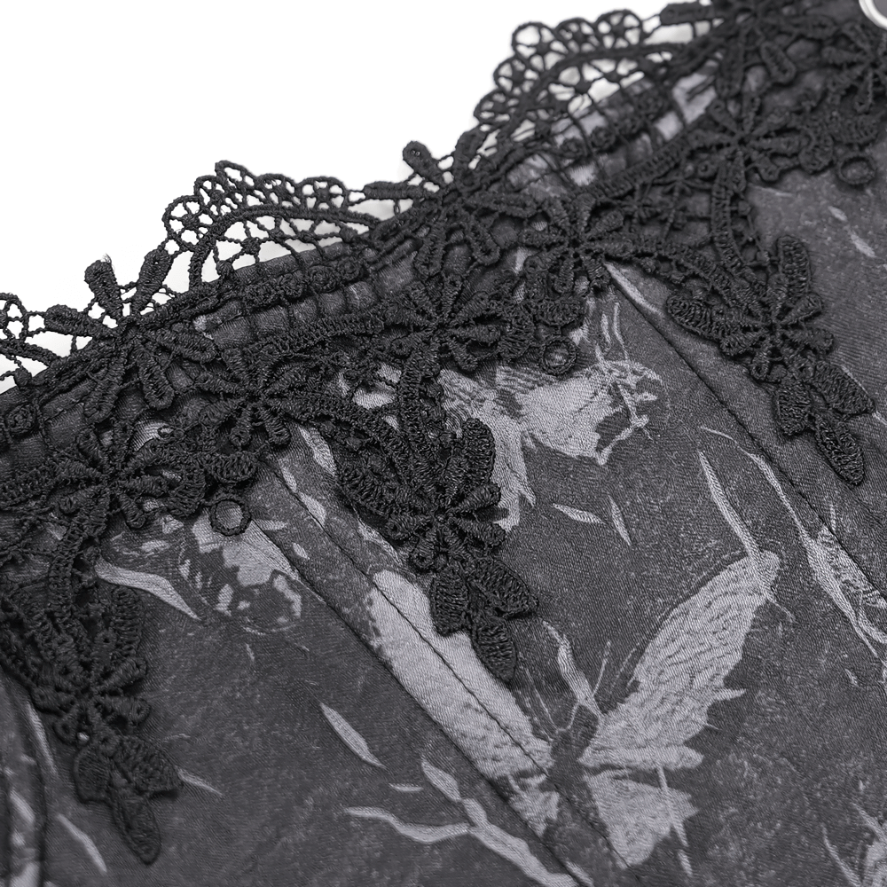 Dark Lace Gothic Corset with Chains and Garter Detailing