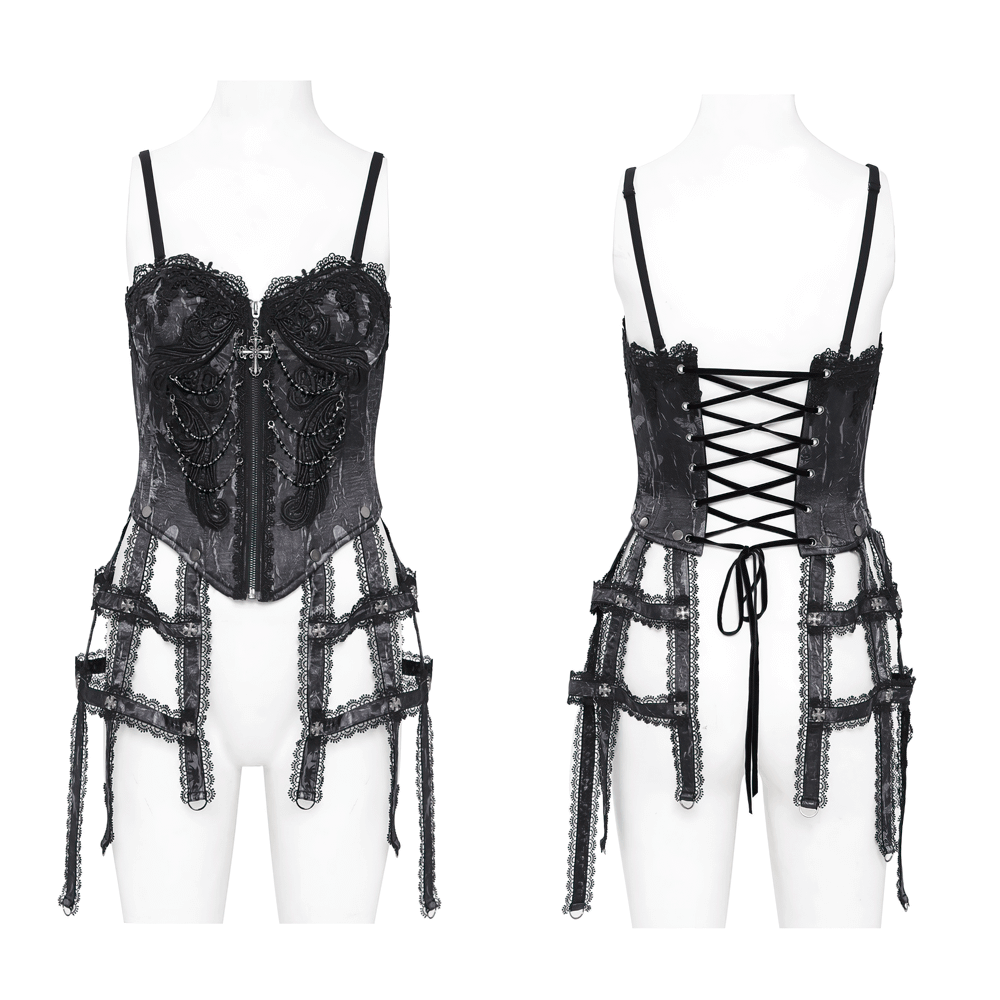 Dark Lace Gothic Corset with Chains and Garter Detailing