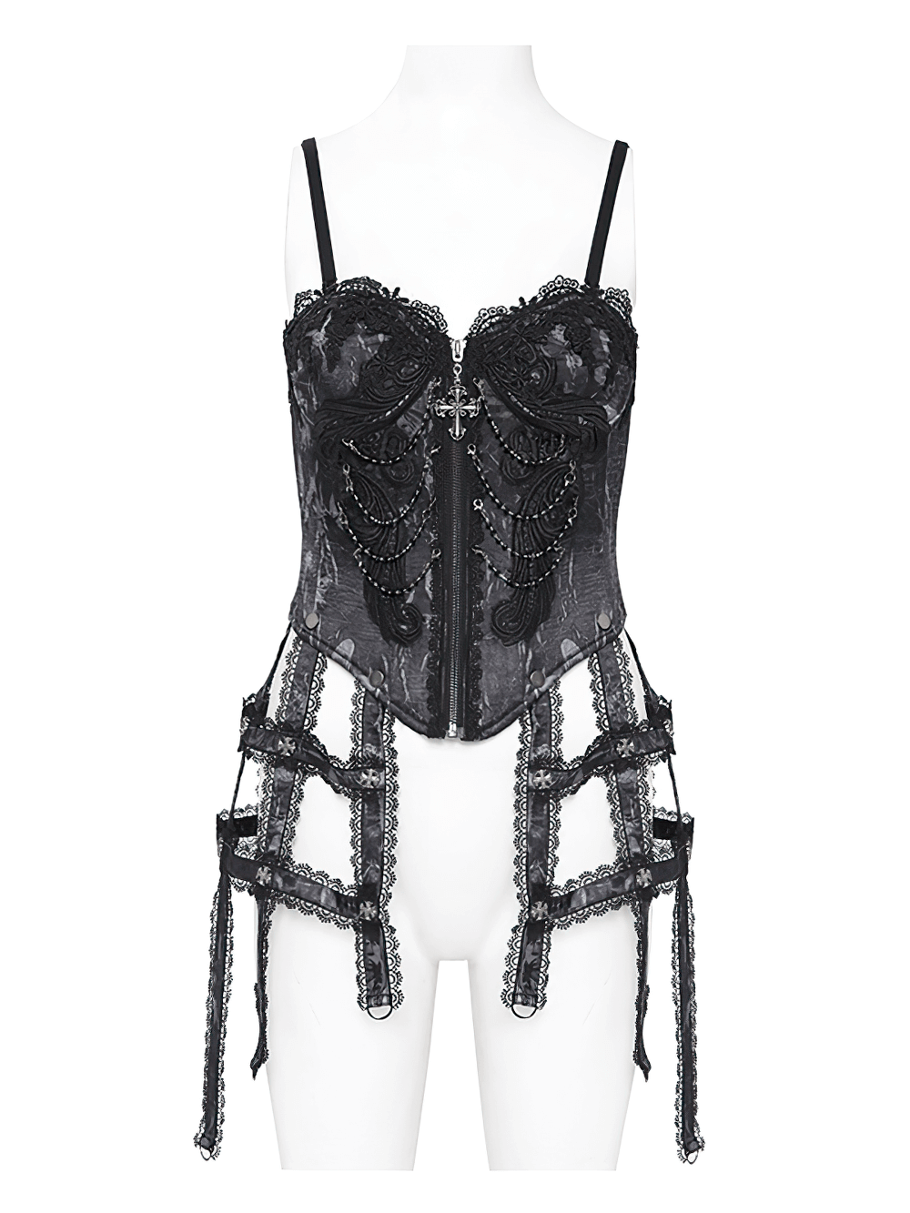 Dark Lace Gothic Corset with Chains and Garter Detailing