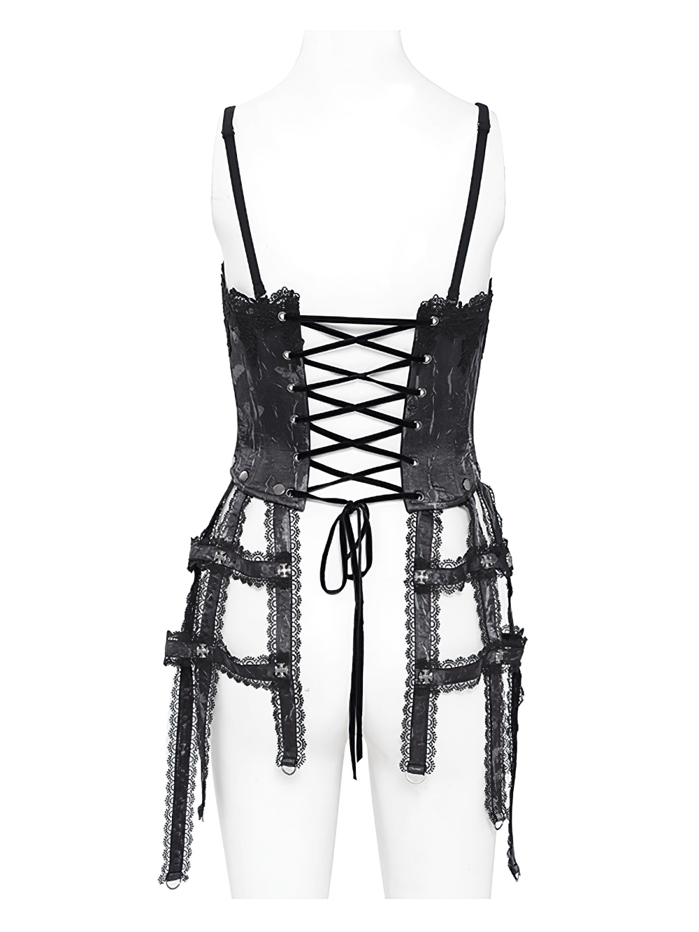 Dark Lace Gothic Corset with Chains and Garter Detailing