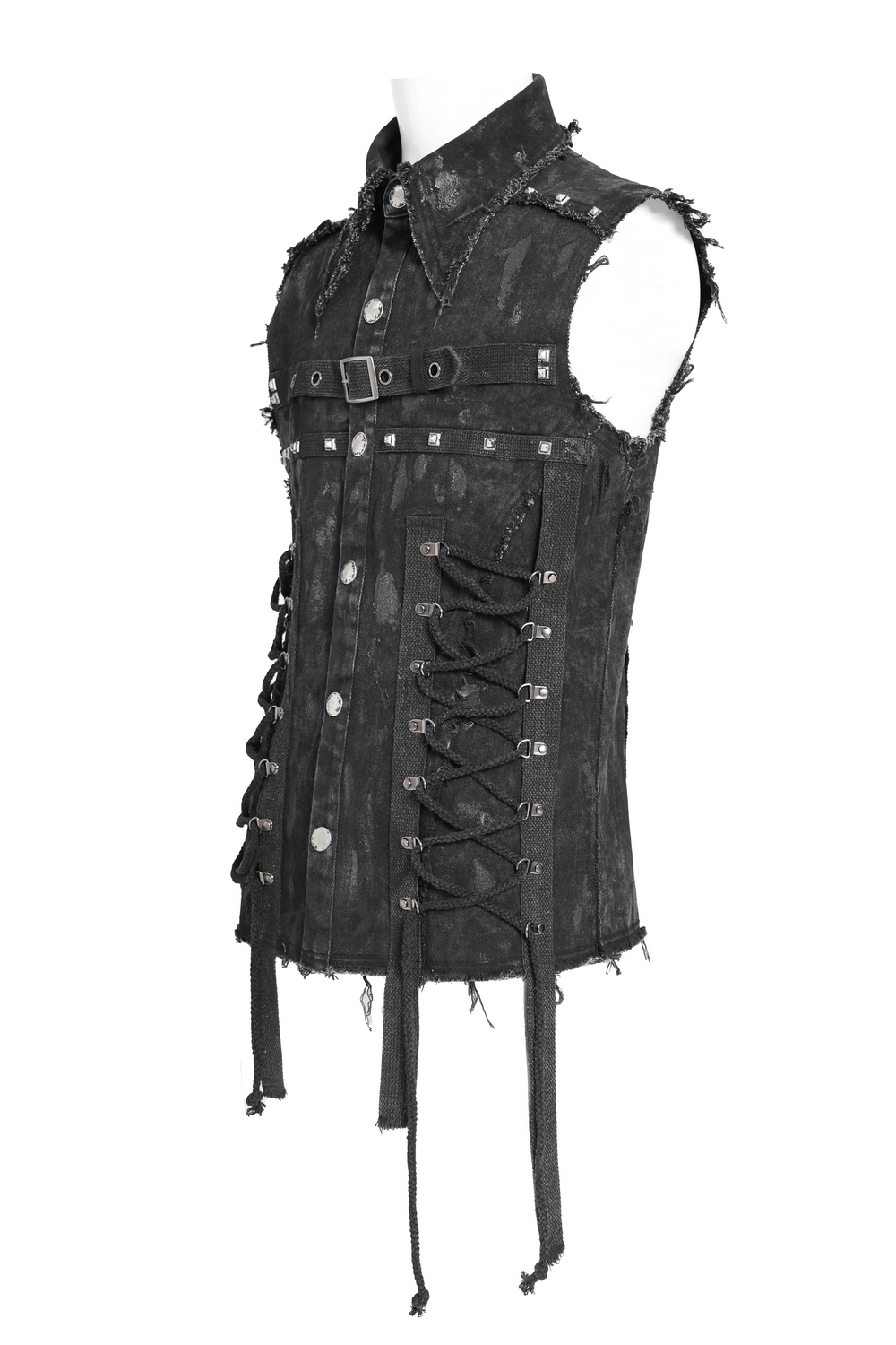 Denim Punk Shirt with Lace-Up Sides and Studded Accents