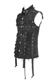 Denim Punk Shirt with Lace-Up Sides and Studded Accents