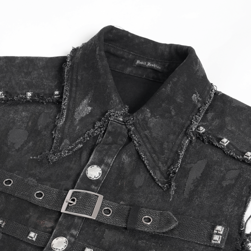 Denim Punk Shirt with Lace-Up Sides and Studded Accents