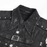 Denim Punk Shirt with Lace-Up Sides and Studded Accents
