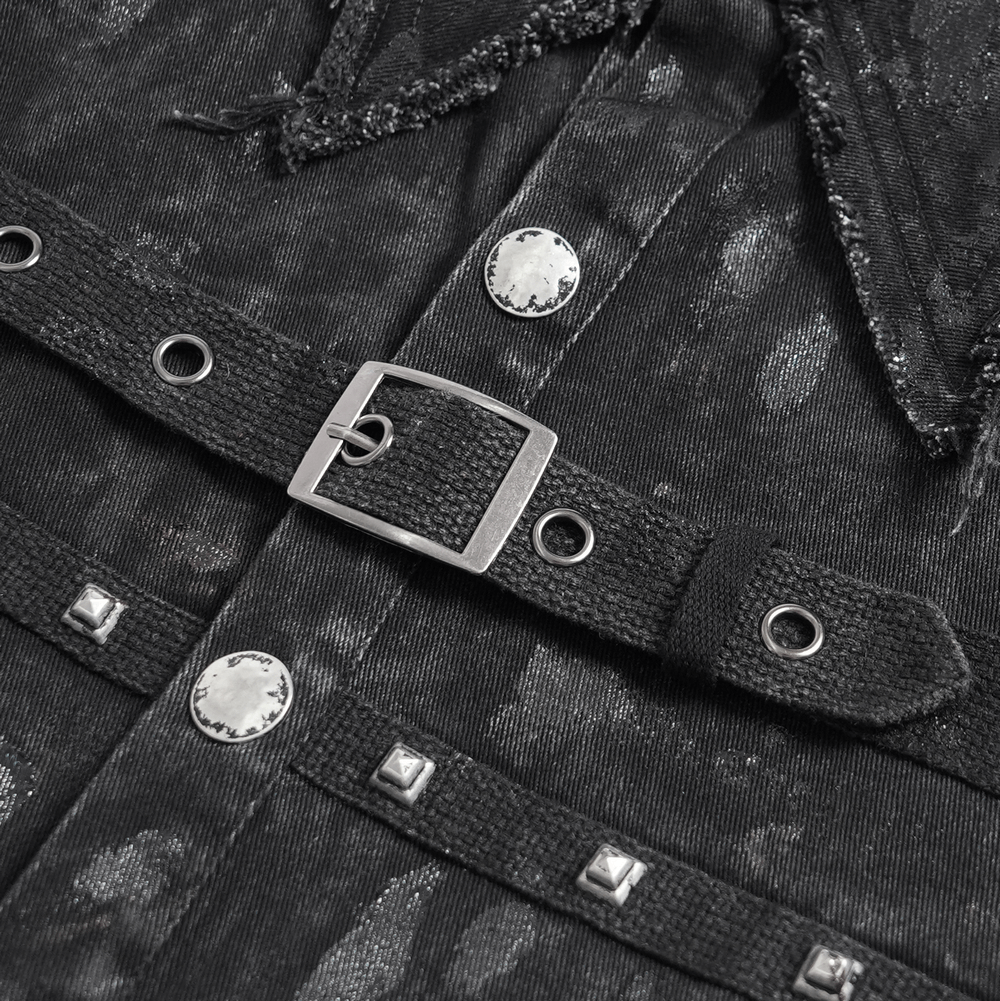 Denim Punk Shirt with Lace-Up Sides and Studded Accents