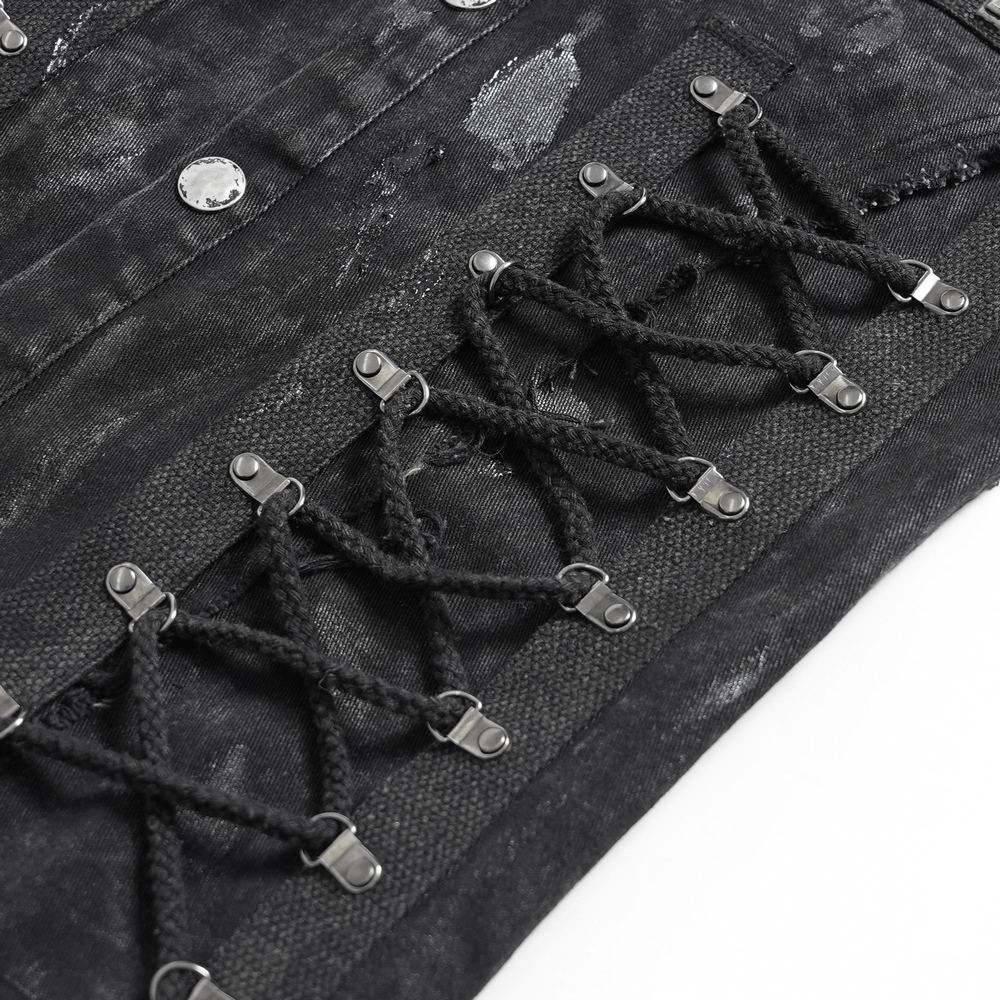 Denim Punk Shirt with Lace-Up Sides and Studded Accents
