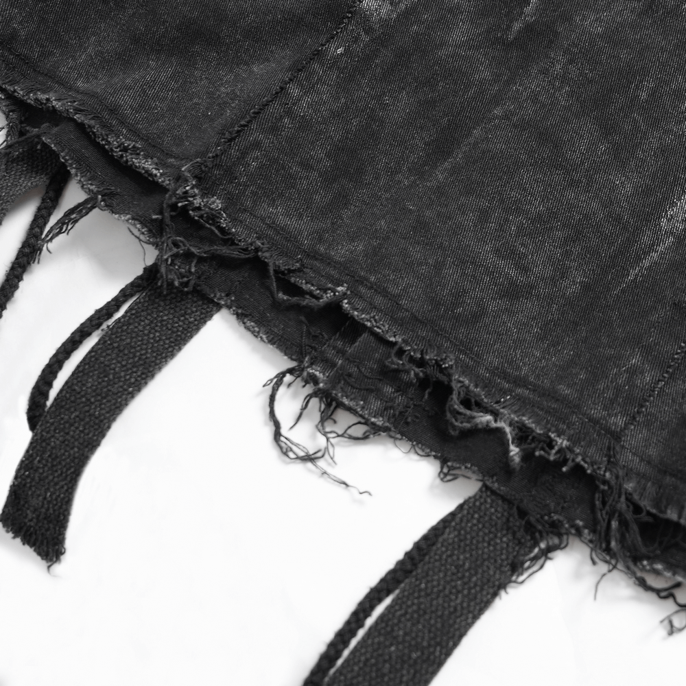 Denim Punk Shirt with Lace-Up Sides and Studded Accents