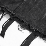 Denim Punk Shirt with Lace-Up Sides and Studded Accents