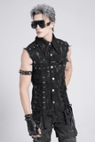 Denim Punk Shirt with Lace-Up Sides and Studded Accents