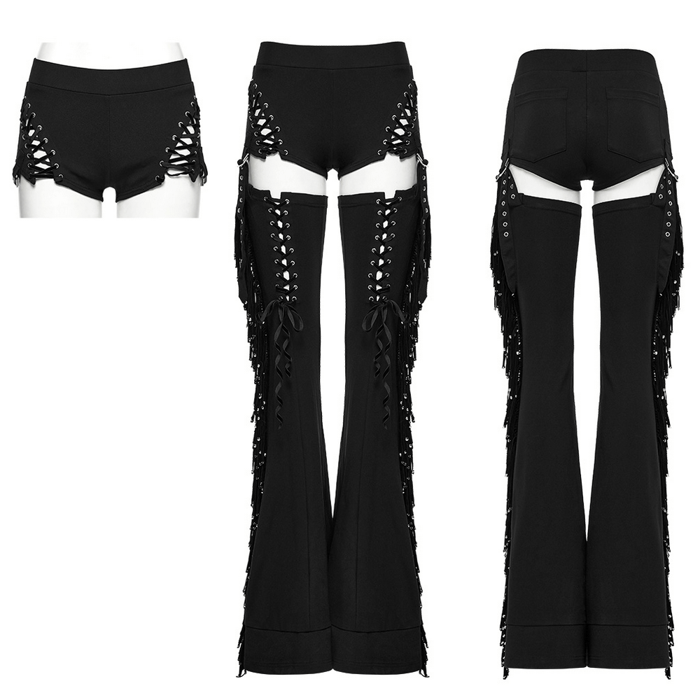Detachable Punk Tassel Pants with Flared Legs and Drawstring