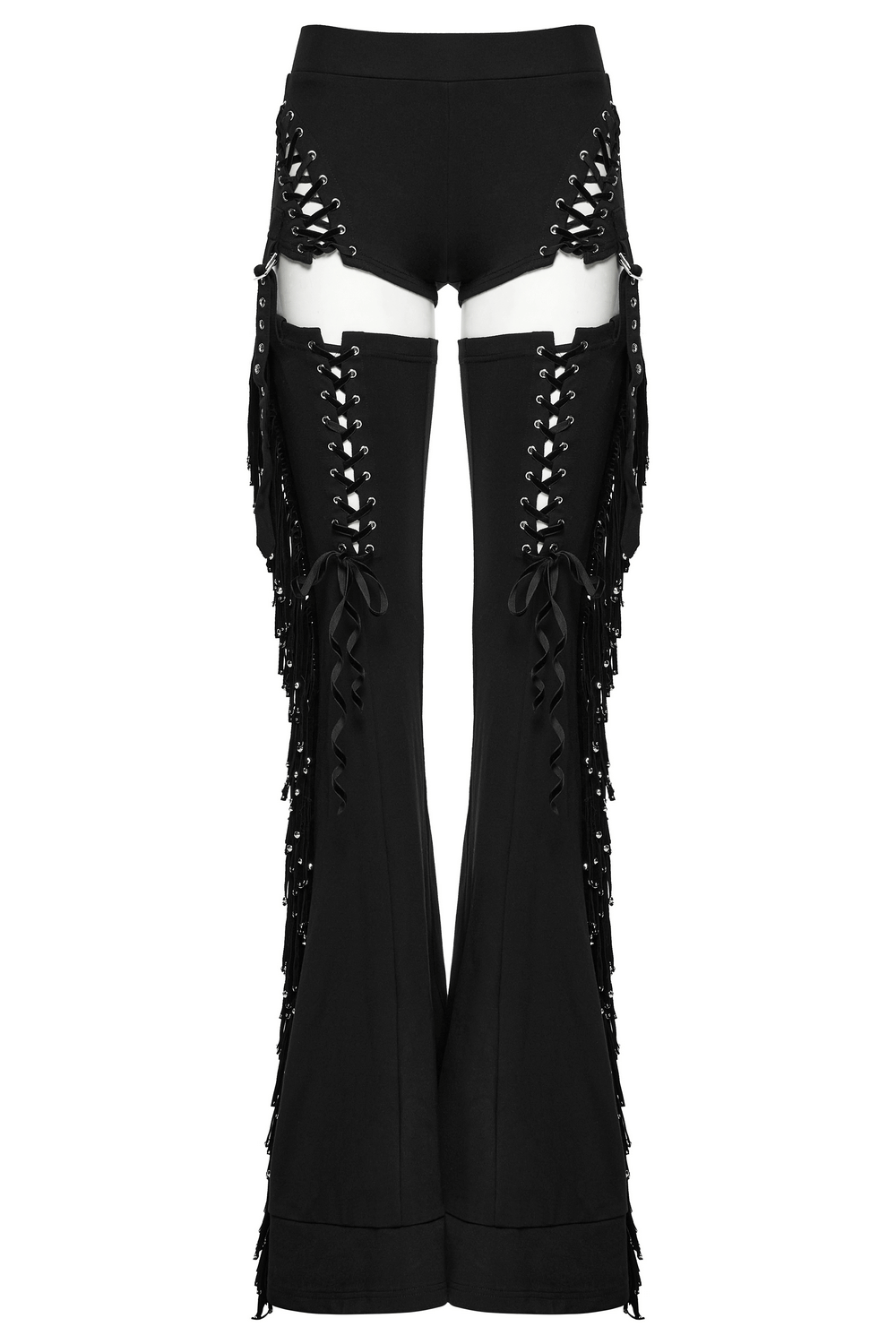 Detachable Punk Tassel Pants with Flared Legs and Drawstring