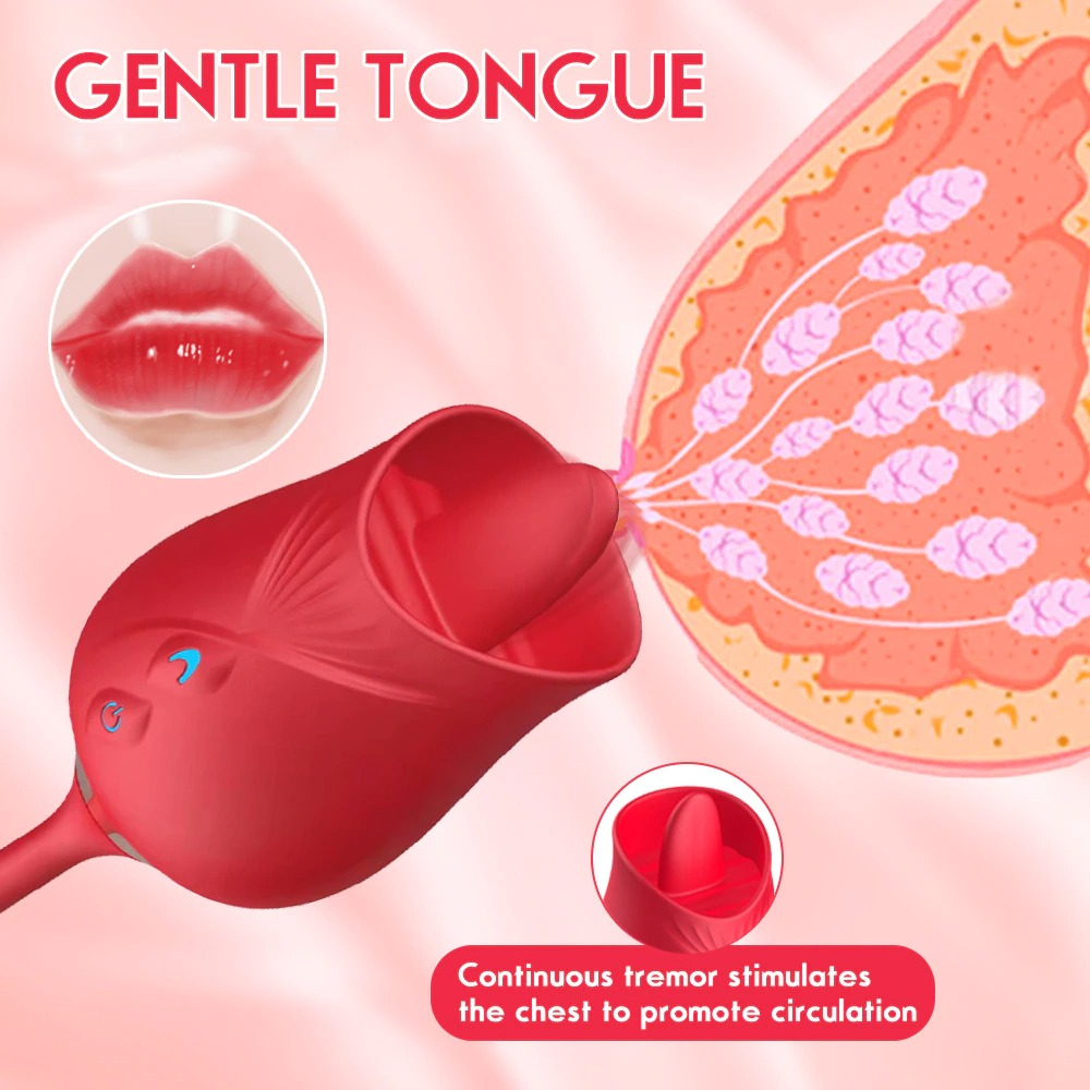 Rose-Shaped Double-Headed Licking Thrusting Vibrator / Women's Sex Toy for Clitoris Stimulation - EVE's SECRETS
