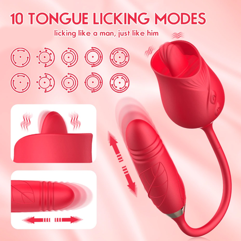 Rose-Shaped Double-Headed Licking Thrusting Vibrator / Women's Sex Toy for Clitoris Stimulation - EVE's SECRETS