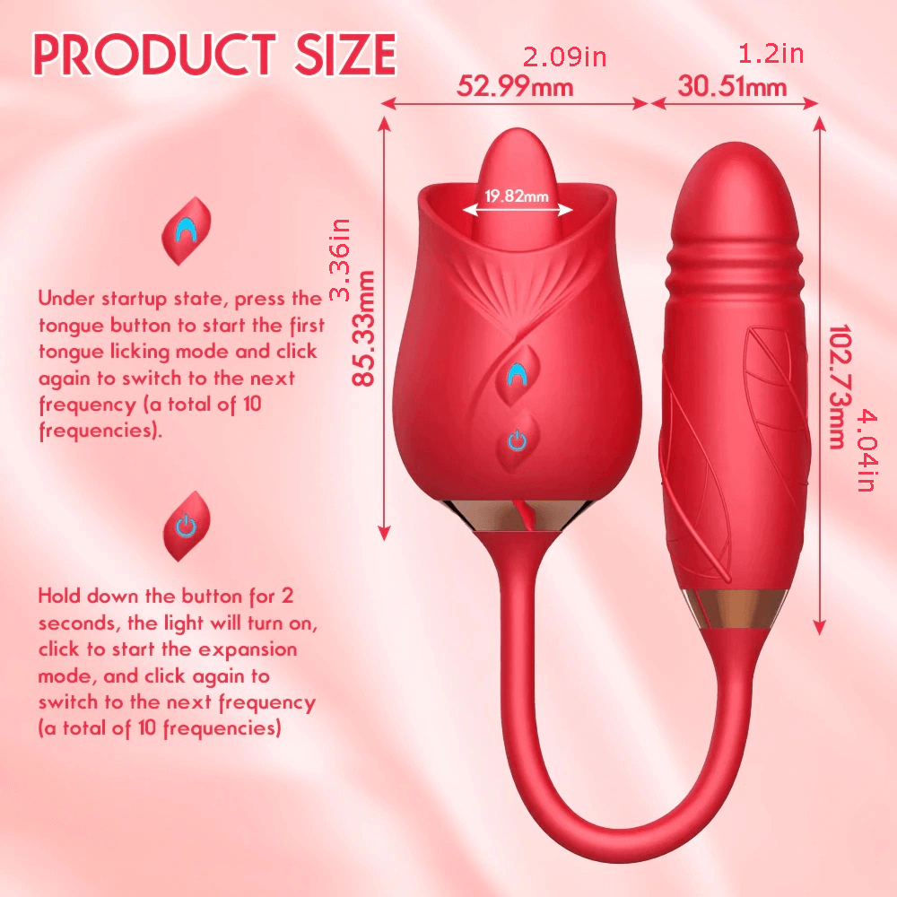 Rose-Shaped Double-Headed Licking Thrusting Vibrator / Women's Sex Toy for Clitoris Stimulation - EVE's SECRETS