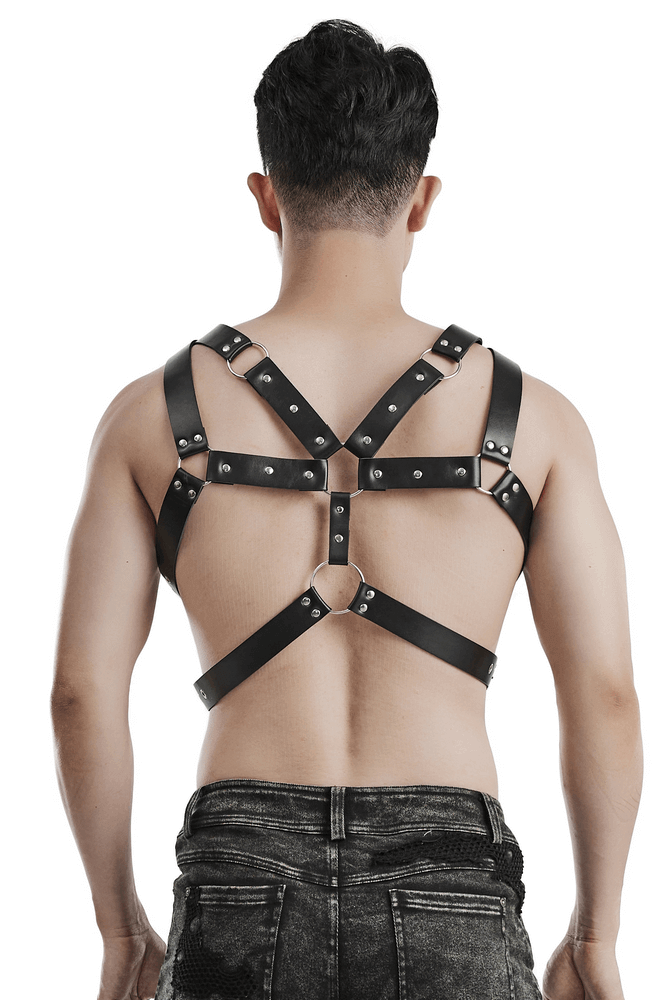 Dynamic Leather Body Harness featuring Metal Embellishments