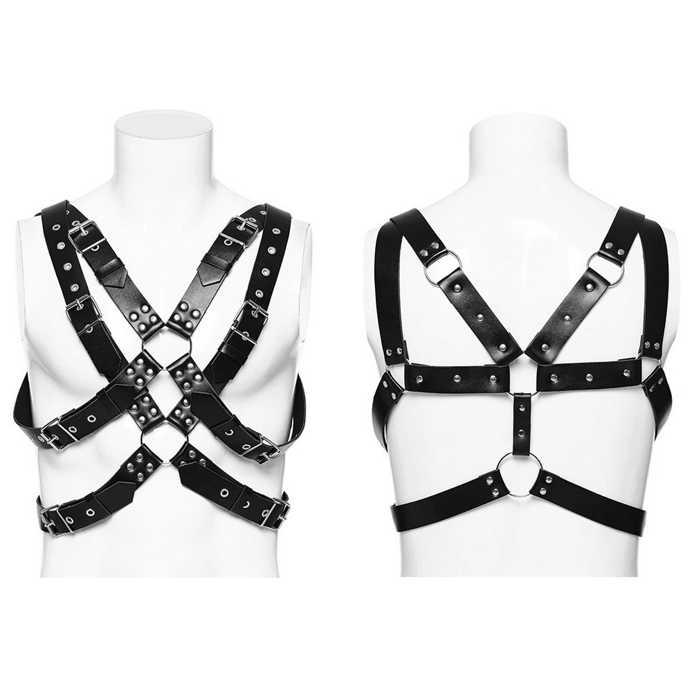 Dynamic Leather Body Harness featuring Metal Embellishments