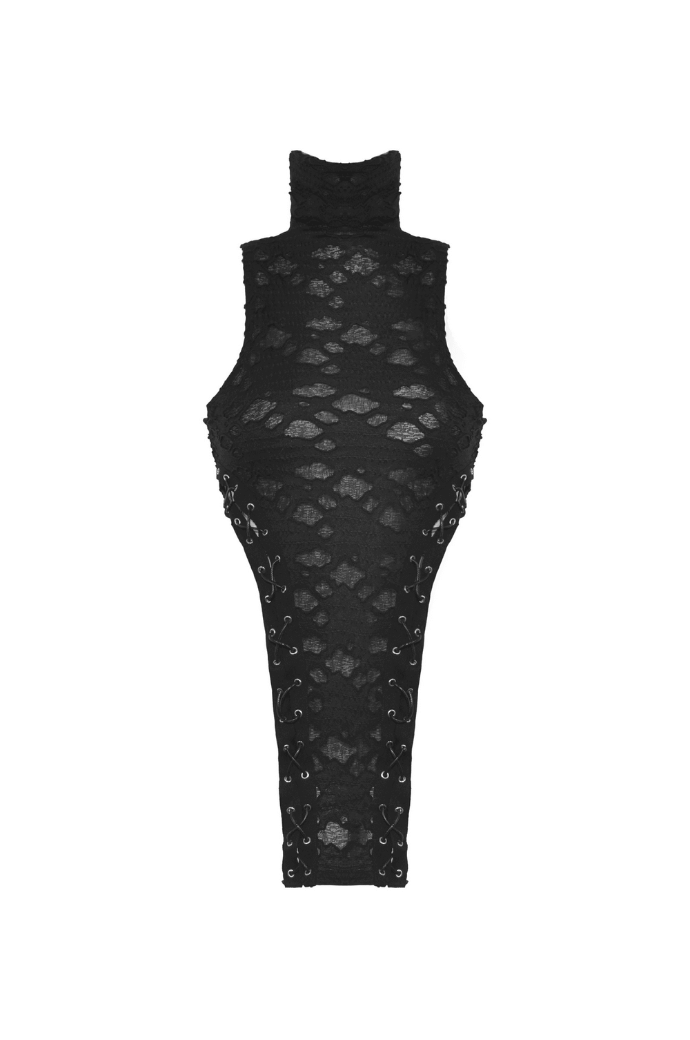 Edgy Black Sleeveless Turtleneck Top with Laced Side Details