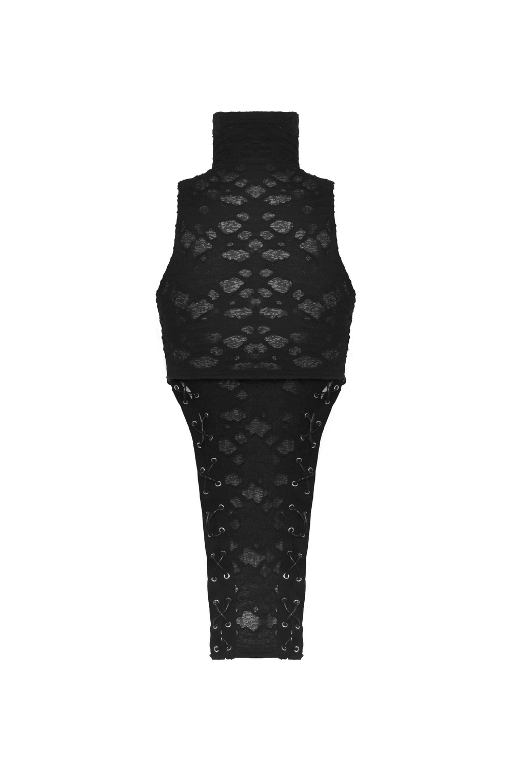 Edgy Black Sleeveless Turtleneck Top with Laced Side Details