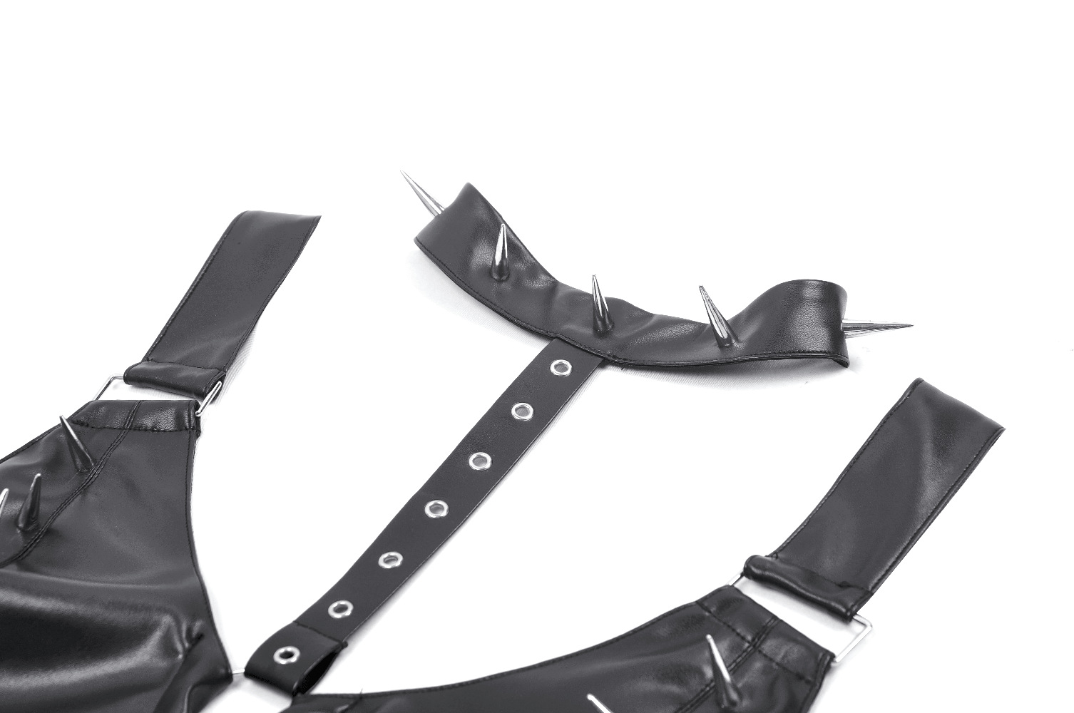 Edgy Bra Top with Spiked Accents and Bold Neck Harness