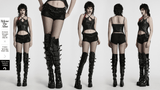 Edgy Denim Shorts with Removable Chain and Grommet Details