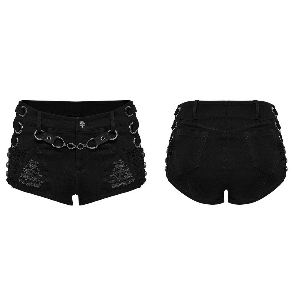 Edgy Denim Shorts with Removable Chain and Grommet Details