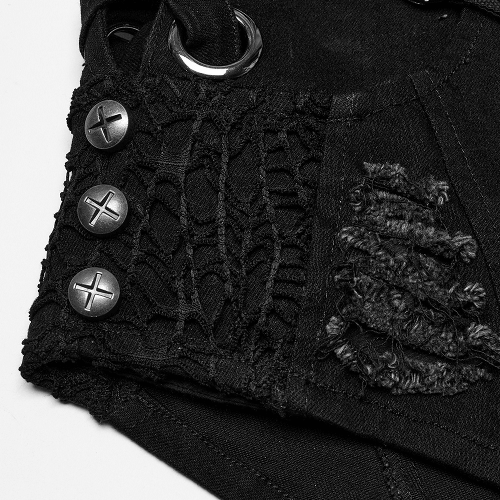 Edgy Denim Shorts with Removable Chain and Grommet Details