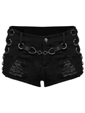Edgy Denim Shorts with Removable Chain and Grommet Details