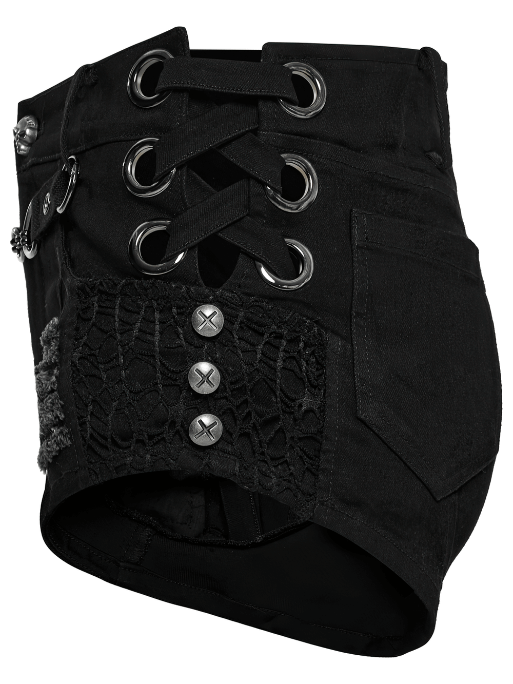 Edgy Denim Shorts with Removable Chain and Grommet Details