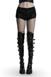 Edgy Denim Shorts with Removable Chain and Grommet Details