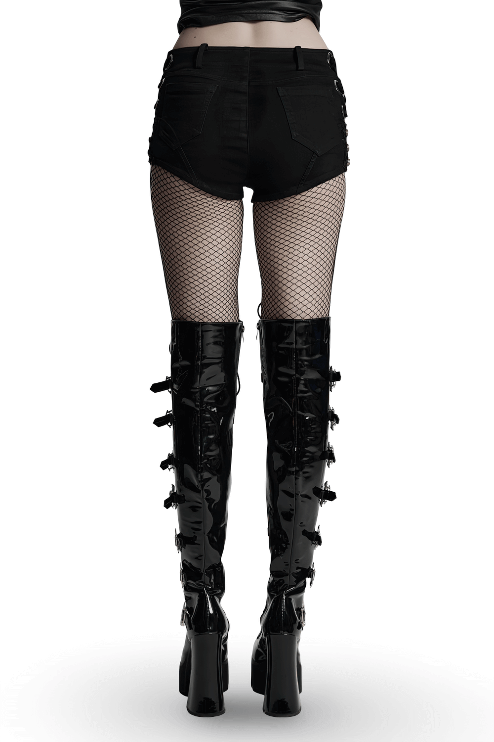 Edgy Denim Shorts with Removable Chain and Grommet Details