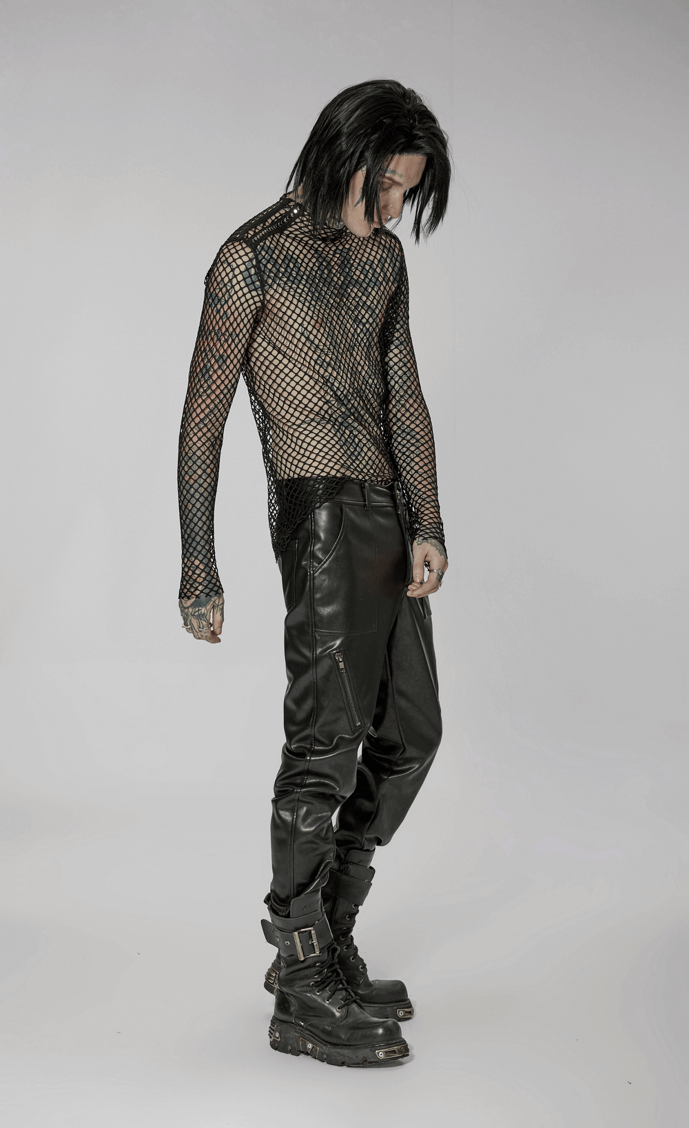 Edgy Gothic Punk Rhombus Mesh Top for Stylish Appeal