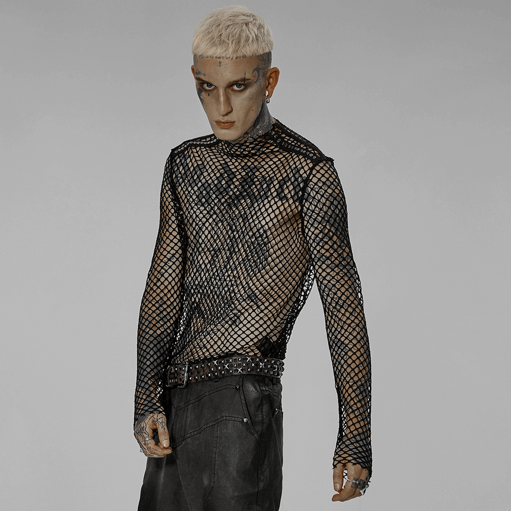 Edgy Gothic Punk Rhombus Mesh Top for Stylish Appeal